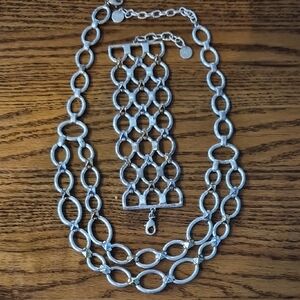 STELLA&DOT Silver-Tone Multi-Strand Link Necklace and Bracelet Set